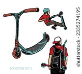 Stunt scooter and rider vector set
