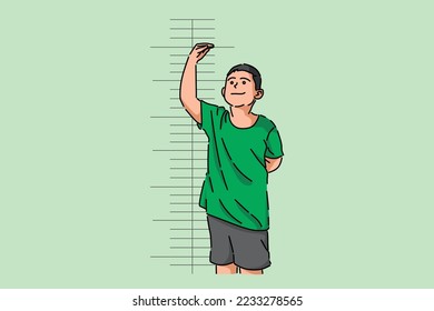 Stunting. Child is measuring height. Flat image.