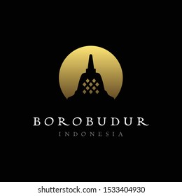 Stupa of Borobudur Stone Temple Indonesian Heritage Silhouette Logo Design