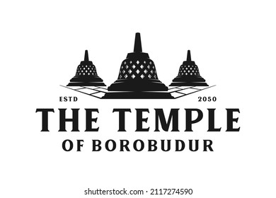 Diseño del logotipo de la silueta del patrimonio indonesio del templo de Borobudur Stone