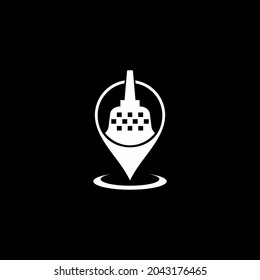 
'Stupa Borobudur Temple' Location Icon Symbol. Top of Borobudur Temple. Buddha Temple in Central Java, INDONESIA. World Heritage UNESCO. Vector Illustration