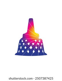 Stupa Borobudur temple in purple 
silhouette with sun light icon design illustration