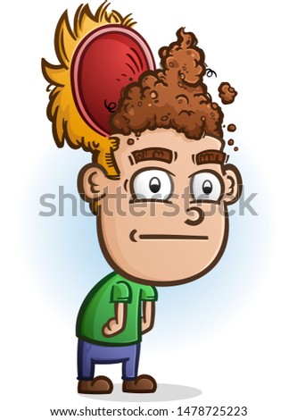 A stupid cartoon character with his head cracked open with poop for brains signifying he is clueless