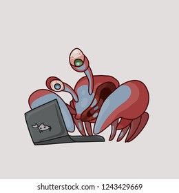 Stupid crab who communicates in chat, vector illustration.

