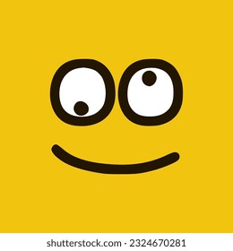 Stupid emoticon in doodle style. Cartoon face expressions isolated on yellow background