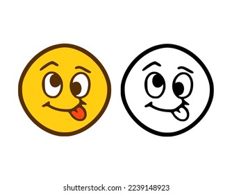 Stupid happy emoticon in doodle style isolated on white background