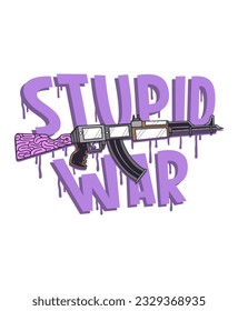 Tipografía de guerra estúpida con diseño vectorial con dibujos de mano de arma