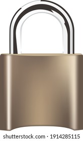 Sturdy brass padlock with an attachment bar. Vector illustration