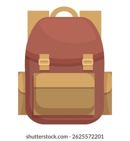 Sturdy brown backpack is standing upright, ready for a journey