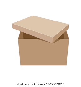 Sturdy cardboard box with separate lid for storage or other purpose isolated on white background. Vector llustration