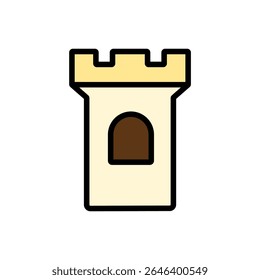 Muro de fortaleza resistente em estilo de contorno colorido com blocos de pedra detalhados e segmentos de torre. Perfeito para a construção de império e visuais de jogo de estratégia.