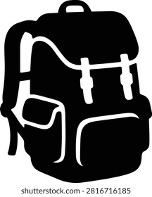 Sturdy hiking backpack silhouette with side pockets and straps isolated on transparent background travel equipment.