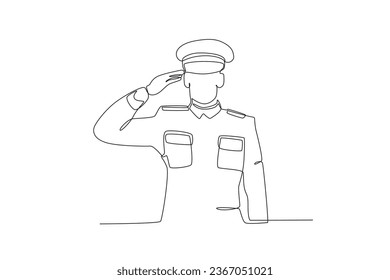 A sturdy patriot saluted. Veteran day one-line drawing