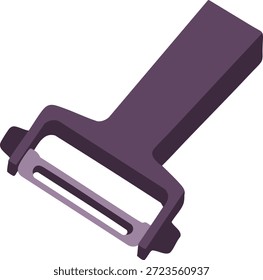 Ein robuster Gemüseschäler mit einem breiten violetten Griff und einer horizontalen Klinge.