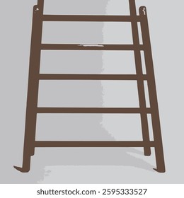 A sturdy wooden ladder with horizontal steps stands against a light background, casting a soft shadow.