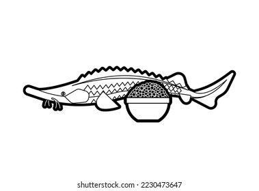 Sturgeon and black caviar isolated. Fish delicacy.