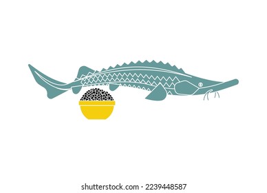 Sturgeon and black caviar isolated. Fish delicacy.