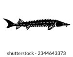 Sturgeon black icon. Fish isolated on white background. Vector illustration flat design. 
