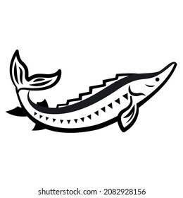 Sturgeon fish black and white icon and icon illustration