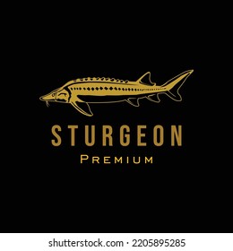 Sturgeon fish logo for fishing clubs, restaurants, emblem, vector image. Retro illustration