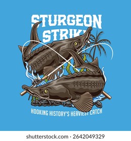 Sturgeon Fish Logotype in Colorful Vector Cartoon Illustration for sticker badge emblem t-shirt banner invitation