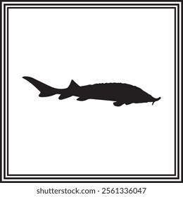 Sturgeon fish silhouette illustration isolated on white background.