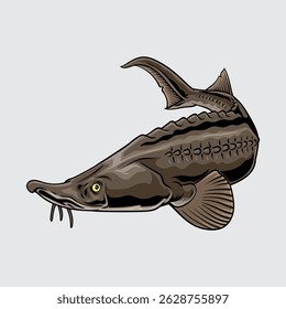 Sturgeon fish simple isolated cartoon illustration with light background