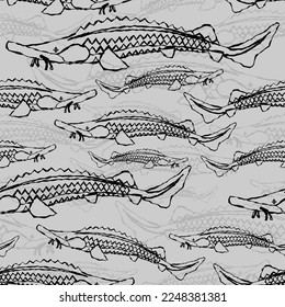 Sturgeon pattern seamless. fish background. vector texture