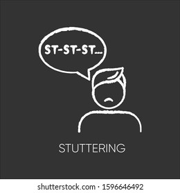 Stuttering chalk icon. Speech problem. Repetition in talking. Sound and syllable prolongation. Oral communication issue. Anxiety and stress. Mental disorder. Isolated vector chalkboard illustration