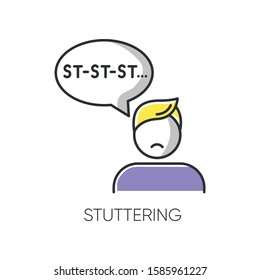 Stuttering color icon. Speech problem. Repetition in talking. Sound and syllable prolongation. Oral communication issue. Anxiety and stress. Mental disorder. Isolated vector illustration