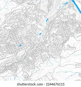 Stuttgart, Baden-Wuerttemberg, Germany high resolution vector map with editable paths. Bright outlines for main roads. Use it for any printed and digital background. Blue shapes and lines for water.