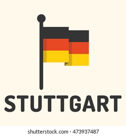 Stuttgart, city of Germany and flag. Flat vector icon design illustration on white background. For those who learn german language.
