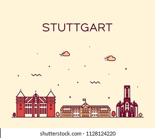 Stuttgart city skyline, Baden-Württemberg, German. Trendy vector illustration, linear style