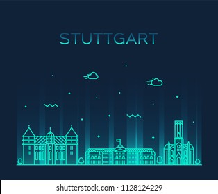 Stuttgart city skyline, Baden-Württemberg, German. Trendy vector illustration, linear styles
