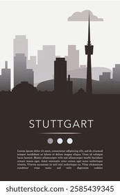 Stuttgart city template for website, presentation, front page, invitation, publication sheet with skyline, landmarks. Vector Germany image layout, simple and grayscale