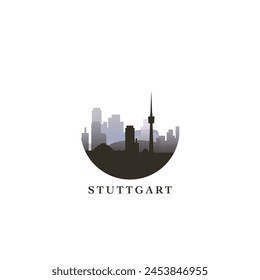 Stuttgart cityscape, gradient vector badge, flat skyline logo, icon. Germany city round emblem idea with landmarks and building silhouettes. Isolated graphic