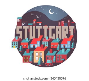 Stuttgart in germany is Beautiful city to visit on holiday, vector cartoon illustration