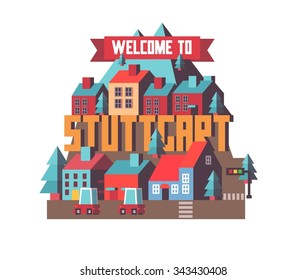 Stuttgart in germany is Beautiful city to visit on holiday, vector cartoon illustration
