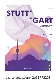 Stuttgart, Germany city poster, flyer with skyline, landmarks. Travel vector illustration for print, brochure, leaflet, website, page, presentation, real estate
