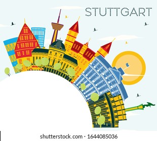 Stuttgart Germany City Skyline with Color Buildings, Blue Sky and Copy Space. Vector Illustration. Business Travel and Tourism Concept with Historic Architecture. Stuttgart Cityscape with Landmarks.