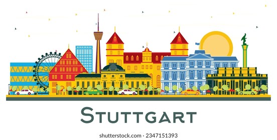 Stuttgart Germany city Skyline with Color Buildings isolated on white. Vector Illustration. Business Travel and Tourism Concept with Historic Architecture. Stuttgart Cityscape with Landmarks.