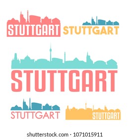 Stuttgart Germany Flat Icon Skyline Vector Silhouette Design Set