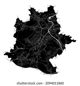 Stuttgart, Germany, Germany, high resolution vector map with city boundaries, and editable paths. The city map was drawn with white areas and lines for main roads, side roads and watercourses.