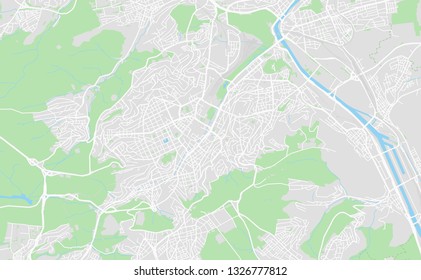 Stuttgart, Germany printable street map in classic style colors with all relevant motorways, roads and railways. Use this map for any kind of digital info graphics and print publication.