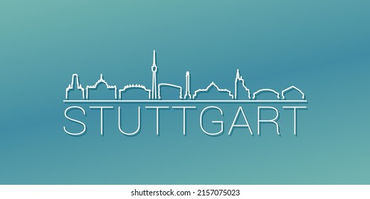 Stuttgart, Germany Skyline Linear Design. Flat City Illustration Minimal Clip Art. Background Gradient Travel Vector Icon.