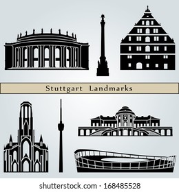 Stuttgart Landmarks And Monuments Isolated On Blue Background In Editable Vector File