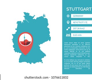 Stuttgart map shape vector infographics template. Modern city data statistic isolated illustration