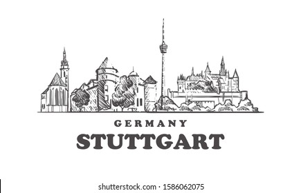 Stuttgart sketch skyline. Germany , Stuttgart hand drawn vector illustration. Isolated on white background. 