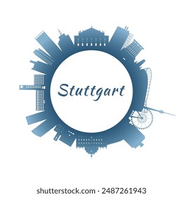 Stuttgart skyline with colorful buildings. Circular style. Stock vector illustration.