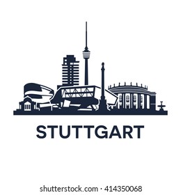 Stuttgart Skyline Emblem. Collection of various landmarks in Stuttgart, Germany.